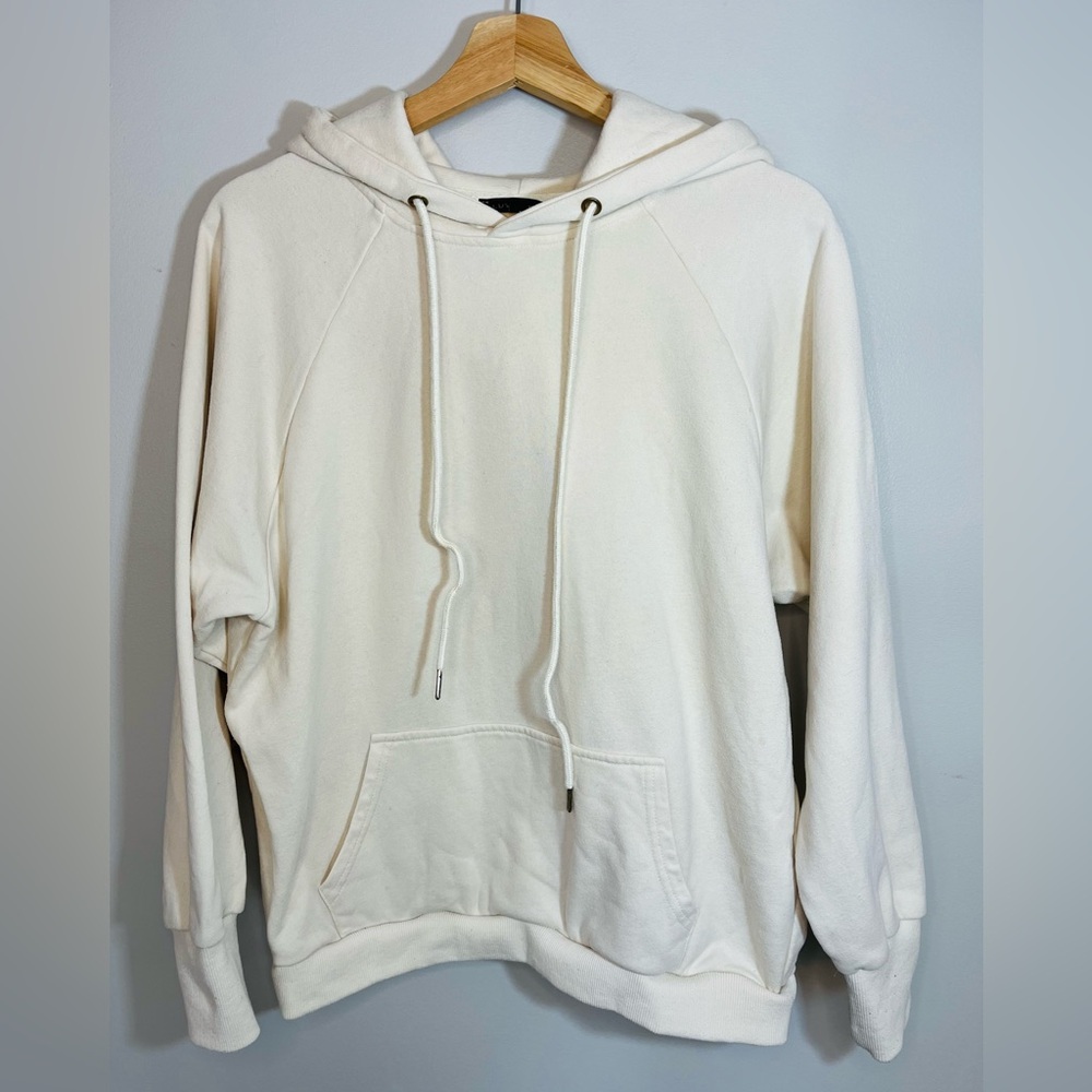 J Lux Label Cream Cotton Hooded Sweatshirt Top Activewear Loungewear Women Large